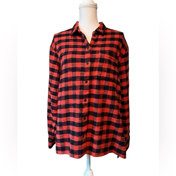 MADEWELL WOMEN’S RED & BLACK CHECKERED FLANNEL BUTTON DOWN SIZE XL - Picture 2 of 10